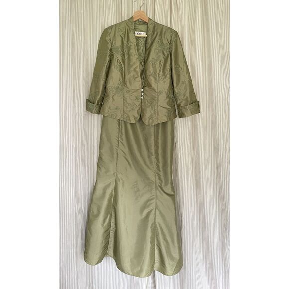 J.R. Nites Petites Green Formal Gown & Jacket Set Size 14P Mother of the Bride - Picture 1 of 8